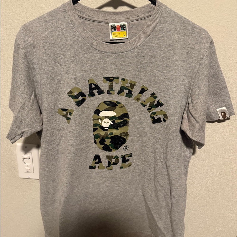 A Bathing Ape Camo Logo Tee - Grey